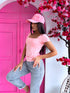 BASIC T-shirt with square neckline - soft pink